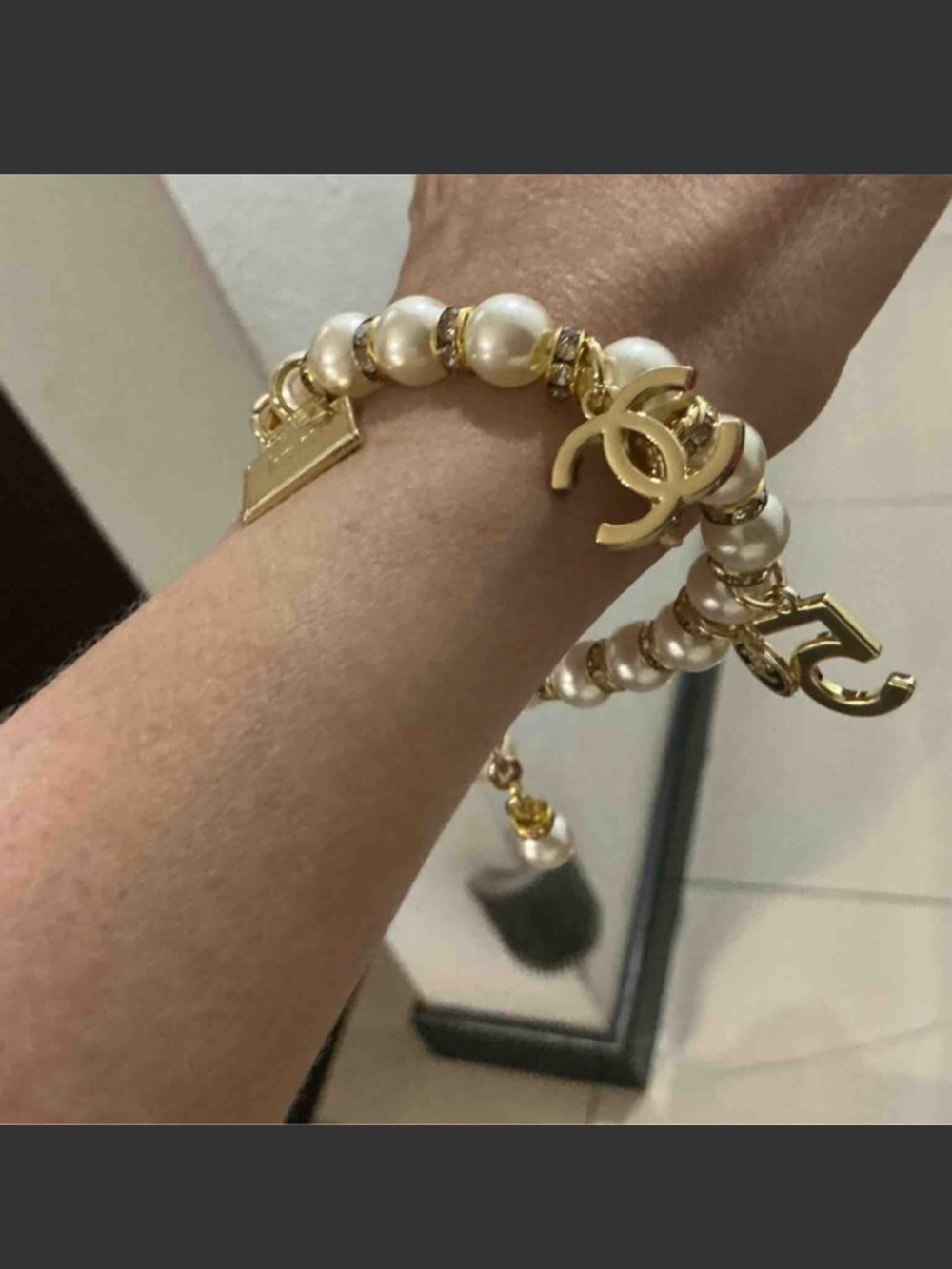CHANEL Gold-Tone and White Pearl Charm Bracelet - Picture 5 of 7